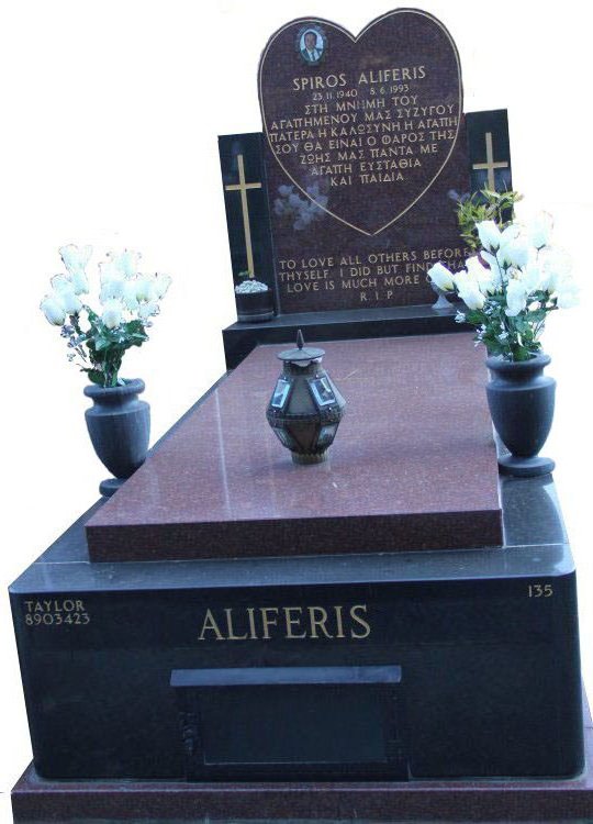 Full Monument Cemetery Memorial Ruby Red and Royal Black Indian Granite Aliferis Box Hill