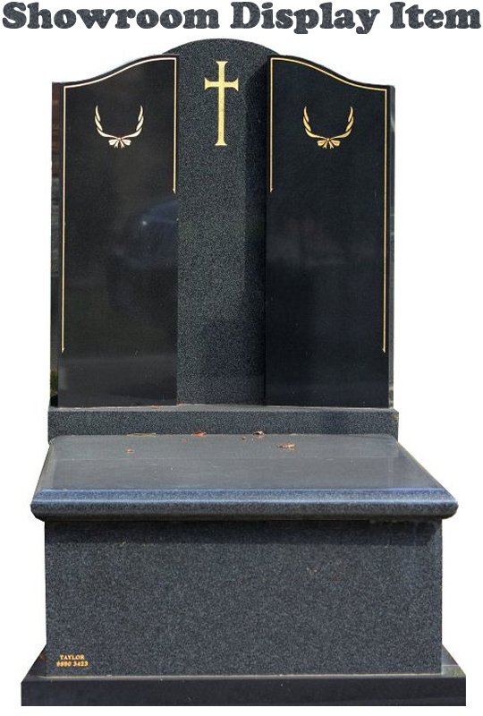 Gravestone Showroom Dislpay Monument Headstone in Regal Black (Dark) and Royal Black Indian Granite