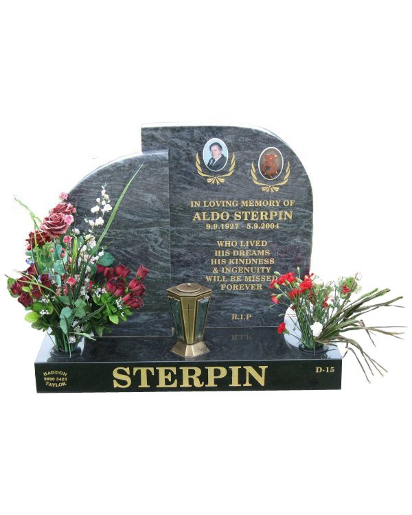 Cemetery Headstone in Silk Blue and Royal Black Indian Granite for Sterpin at Williamstown Cemetery