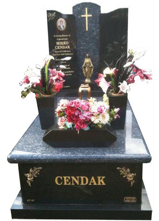 Cemetery Memorial - Royal Black and Blue Pearl Indian Granite Full Monument - Cendak Springvale