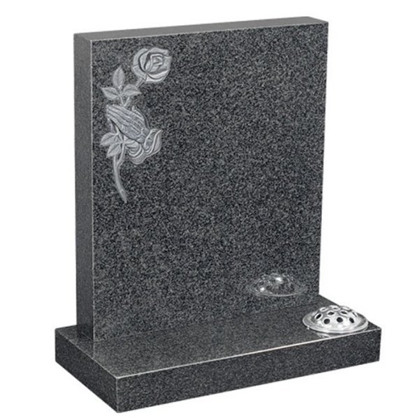 Floral Accent Granite Lawn Cemetery Headstone HT1 in Regal Black (Light) Indian Granite