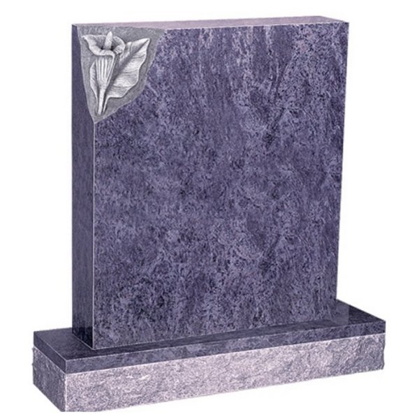 Floral Accent Granite Lawn Cemetery Headstone HT2 in Vizag Blue Medium Indian Granite