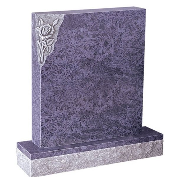 Floral Accent Granite Lawn Cemetery Headstone HT3 in Vizag Blue Medium Indian Granite