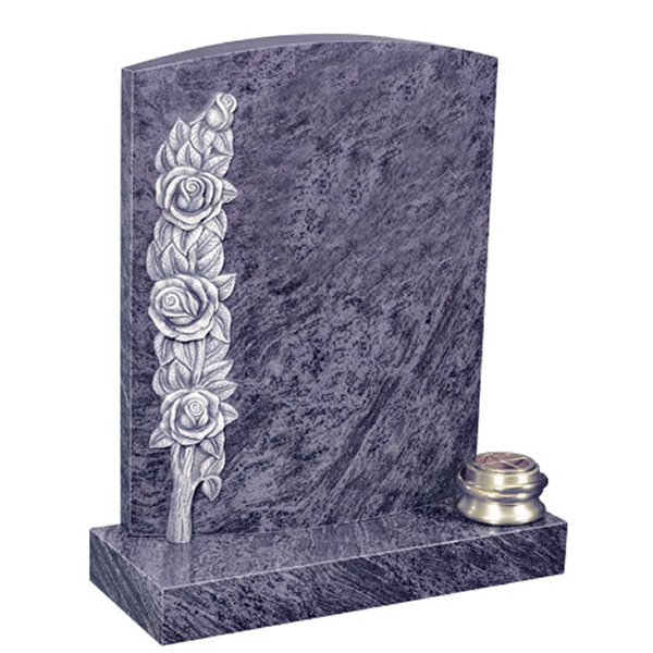 Floral Accent Granite Lawn Headstone HT33 in Vizag Blue Medium Indian Granite