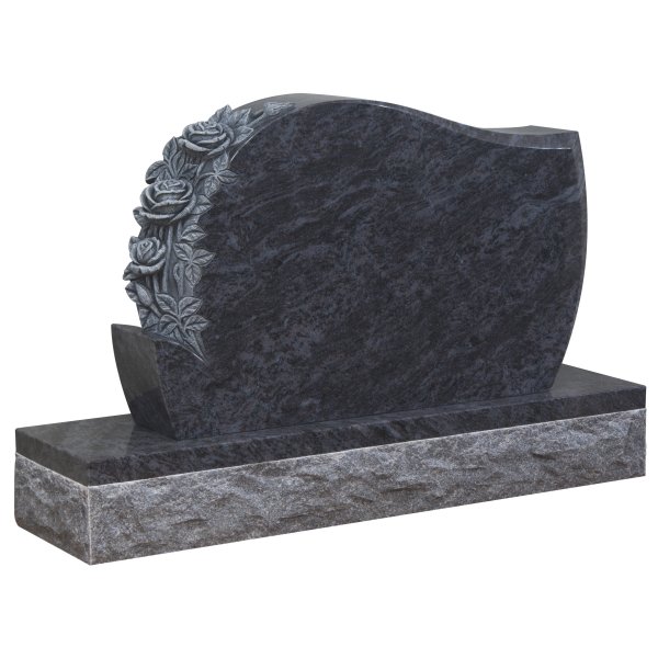 Floral Accent Granite Lawn Cemetery Headstone HT35 in Vizag Blue Premium Indian Granite