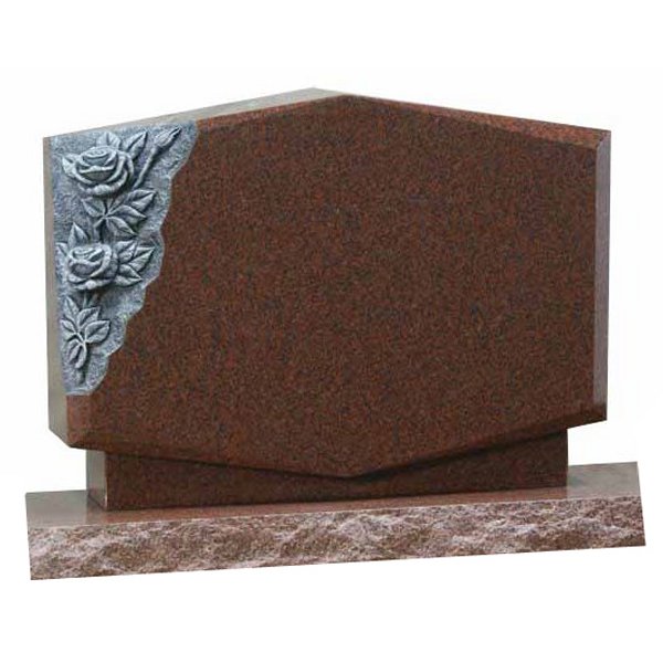 Floral Accent Granite Lawn Cemetery Headstone HT42 in Ruby Red Indian Granite