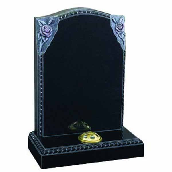 Floral Accent Granite Lawn Cemetery Headstone HT47 in B G Black Indian Granite