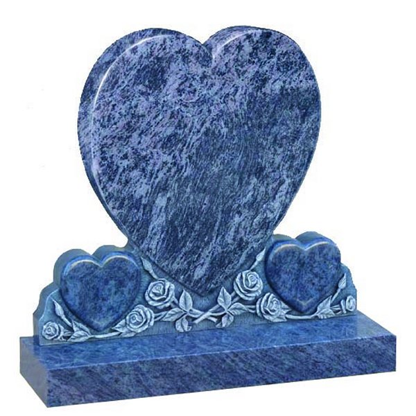 Floral Accent Granite Lawn Cemetery Headstone HT48 in Vizag Blue Medium Indian Granite