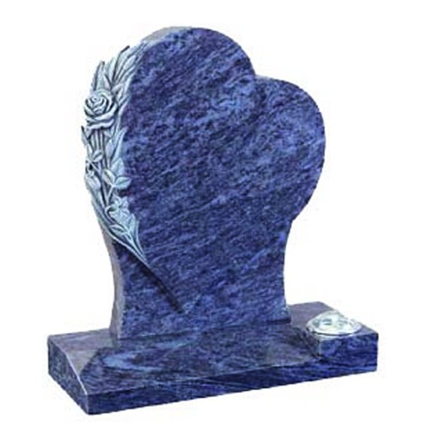 Floral Accent Granite Lawn Cemetery Headstone HT50 in Vizag Blue Medium Indian Granite