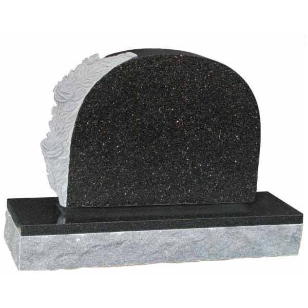 Floral Accent Granite Lawn Headstone HT6 in Silver Pearl Black Indian Granite