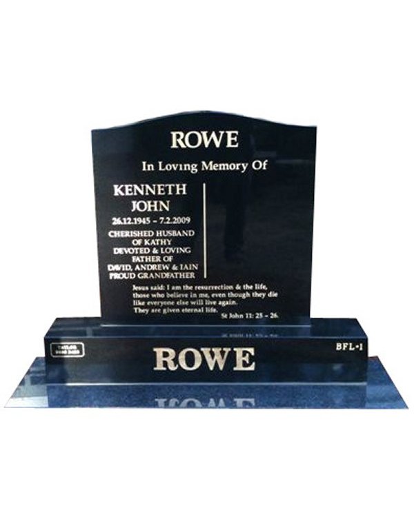 Granite headstone in BG Black Indian Granite for Rowe at the Marysville Cemetery