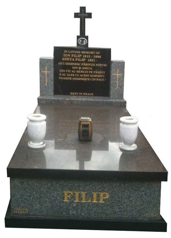 Granite Memorial and Full Monument Headstone in Harcourt Grey and Royal Black Indian Granite for Filip at Springvale Botanical Cemetery