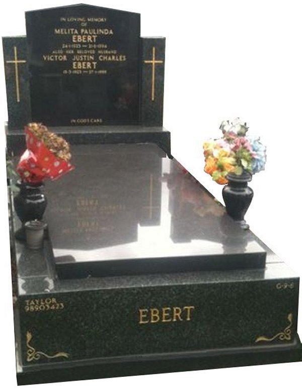 Granite Memorial and Full Monument Headstone in Midnight Star Black and Royal Black Indian Granite for Ebert at Springvale Botanical Cemetery