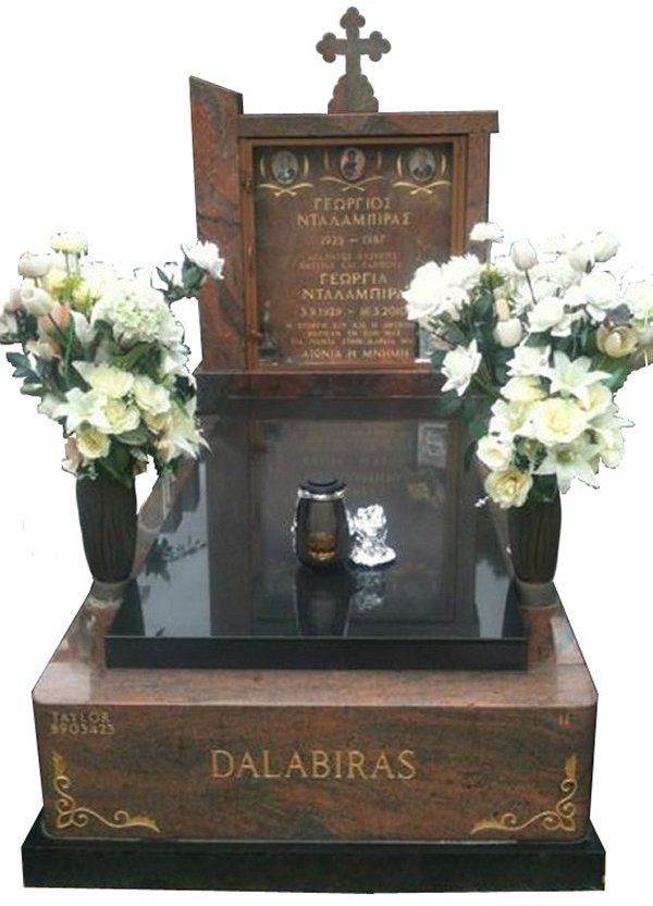 Granite Memorial and Full Monument Headstone in Multicolour Red and Royal Black Indian Granite for Dalabiras at Springvale Botanical Cemetery