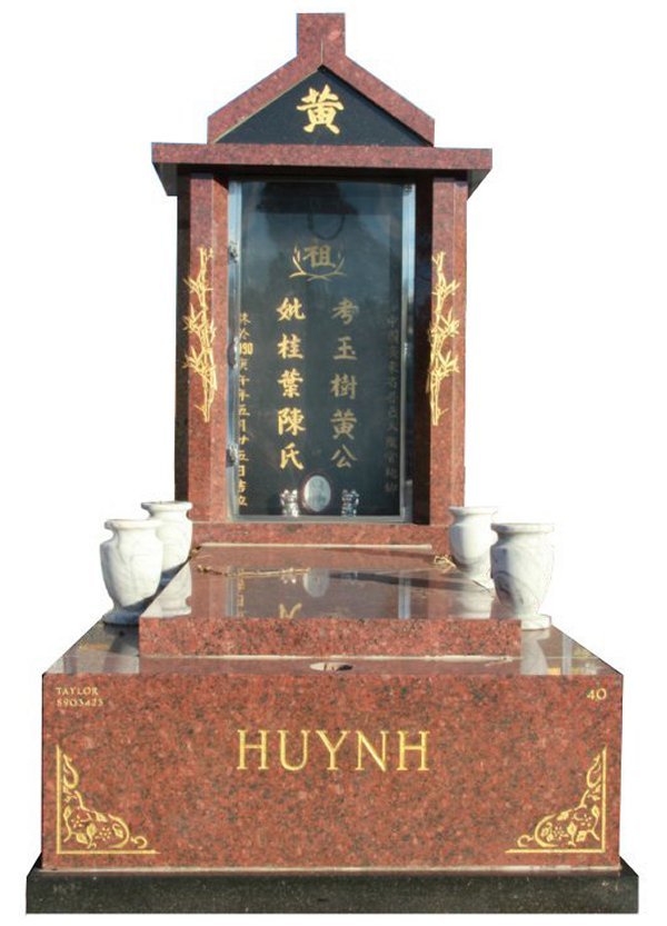 Granite Memorial and Full Monument Headstone in Red Pearl and Royal Black Indian Granite for Huynh at Springvale Botanical Cemetery