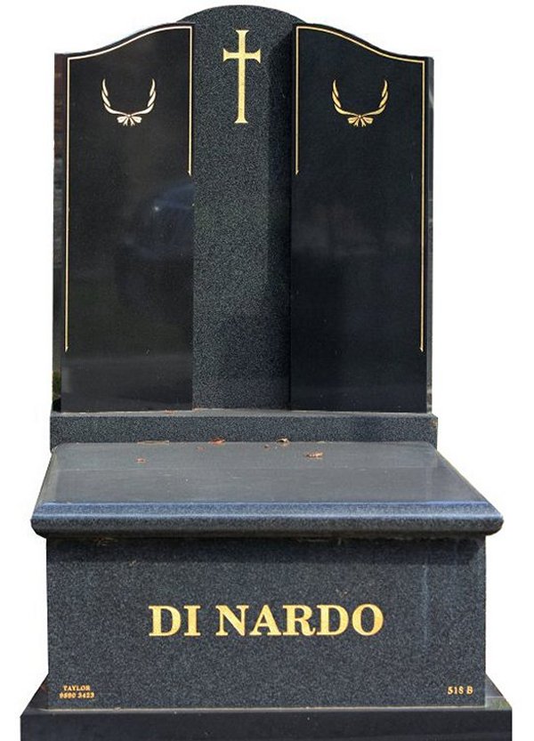 Granite Memorial and Full Monument Headstone in Regal Black (Light) and Royal Black Indian Granite for Di Nardo at Burwood Cemetery