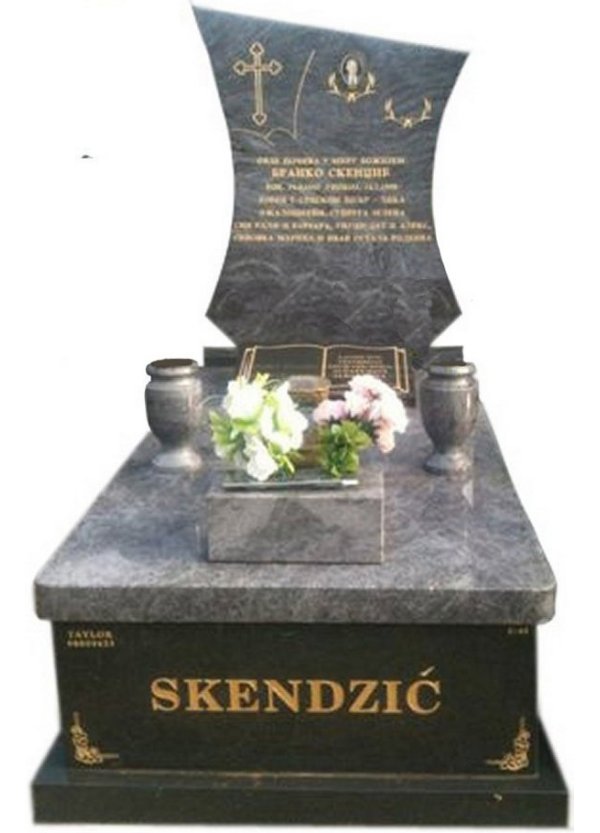 Granite Monument in Bahama Blue and Regal Black (Light) Indian Granite for Skendzic at Springvale Botanical Cemetery