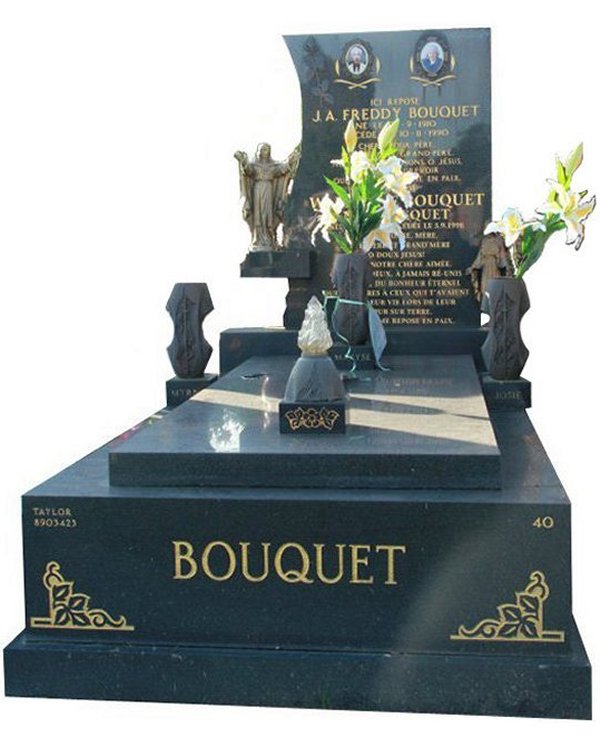Gravestone Memorial and Full Monument Headstone in Regal Black (Dark) Indian Granite for Bouquet at Springvale Botanical Cemetery