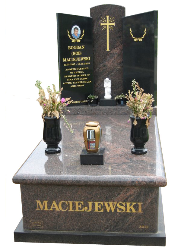 Memorial headstone over full monument in Bahamaciejewski Blue and Royal Black for Bourne at Springvale Botanical Cemetery