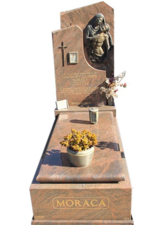 Tombstone built in Multicolour Red indian granite for Anthony Moraca in the Box Hill graveyard.