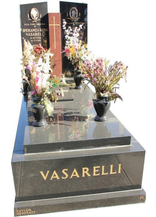 Tombstone, built in Ruby RedandRoyal Black Indian granite for Vasarelli in the Box Hill graveyard.